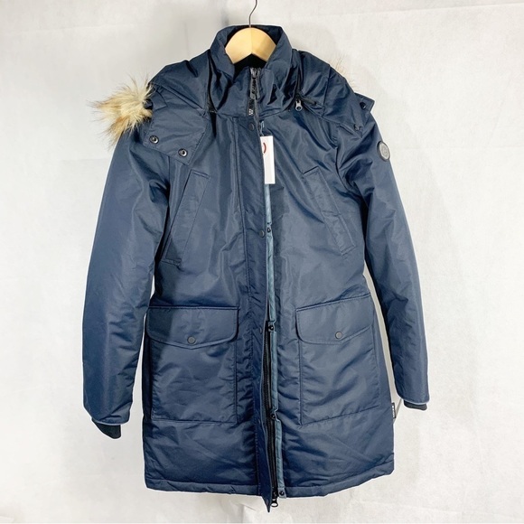 Noize Nora Faux Fur Trim Hooded Parka Jacket Navy Size XS - Picture 1 of 16